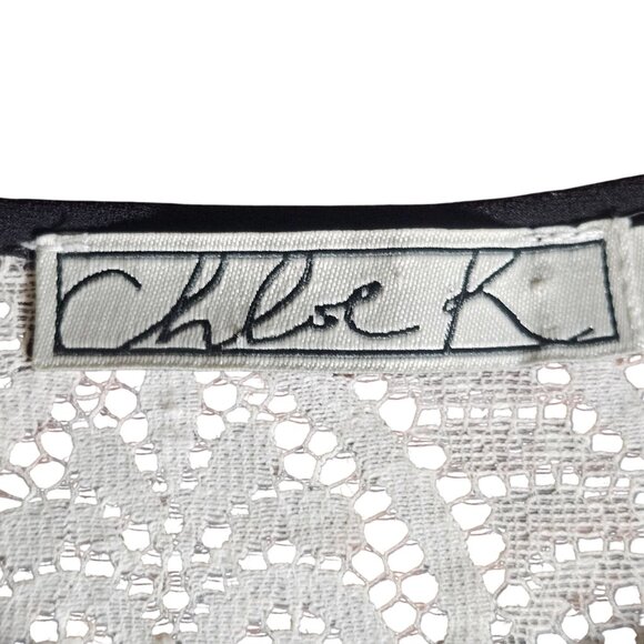 Chloe K Lace Blouse Cream Black Trim Long Sleeve L Coquette Workwear Chic - Picture 4 of 10